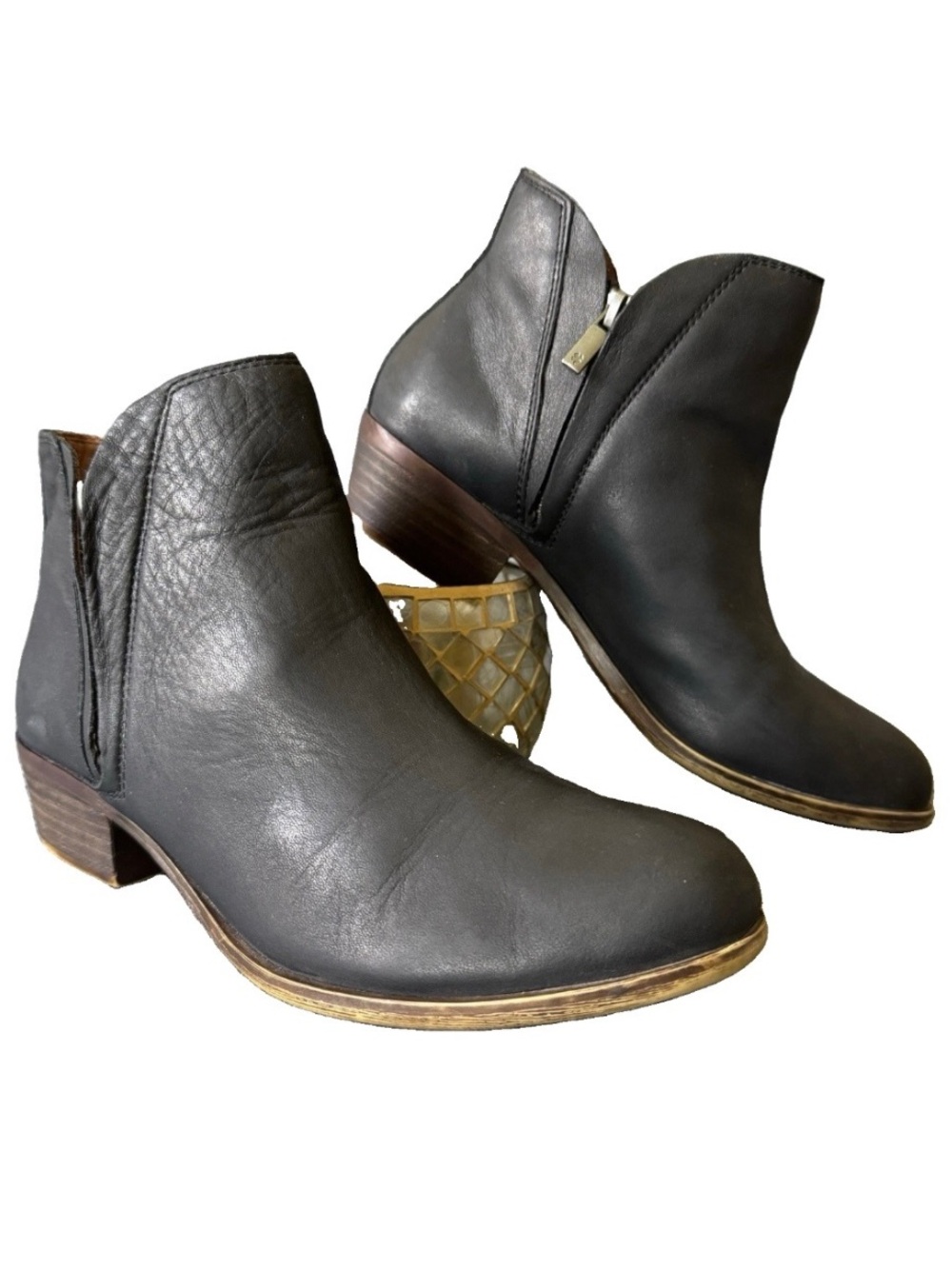 Lucky Brand Brenon Leather Ankle Boots 9M Black Western Boho Moto Festival